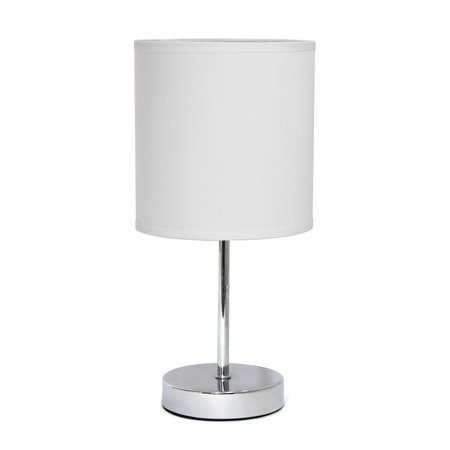 SIMPLE DESIGNS Chrome Mini Basic Table Lamp with Fabric Shade, White LT2007-WHT